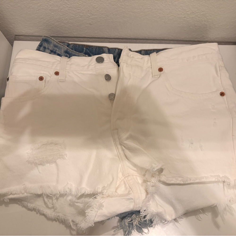 White Distressed Denim Shorts